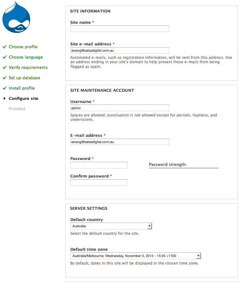 Drupal CMS - Configure site with pre-populate values Drupal CMS - Configure site with pre-populate values