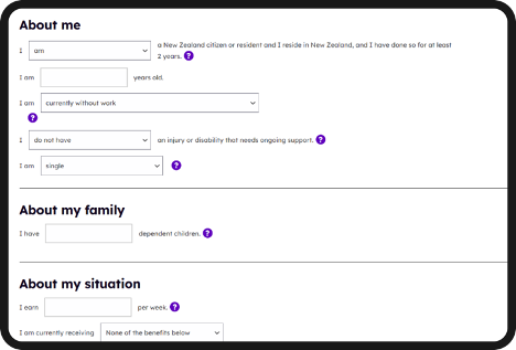 Screenshot of BenefitMe webform page in tablet