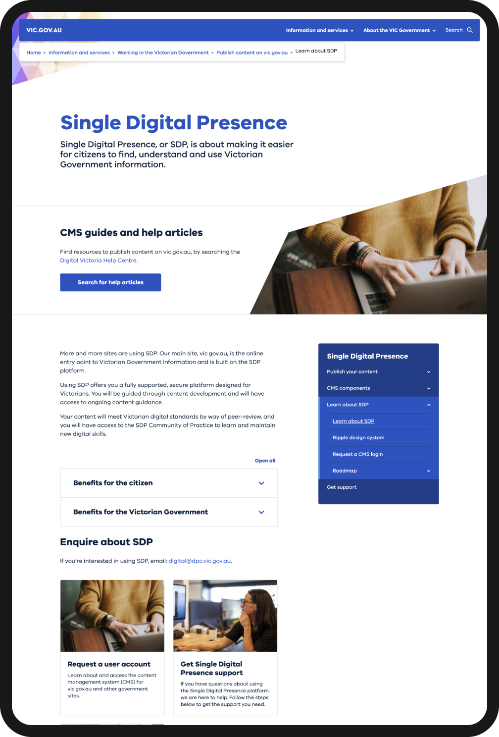 screenshot of https://www.vic.gov.au/single-digital-presence