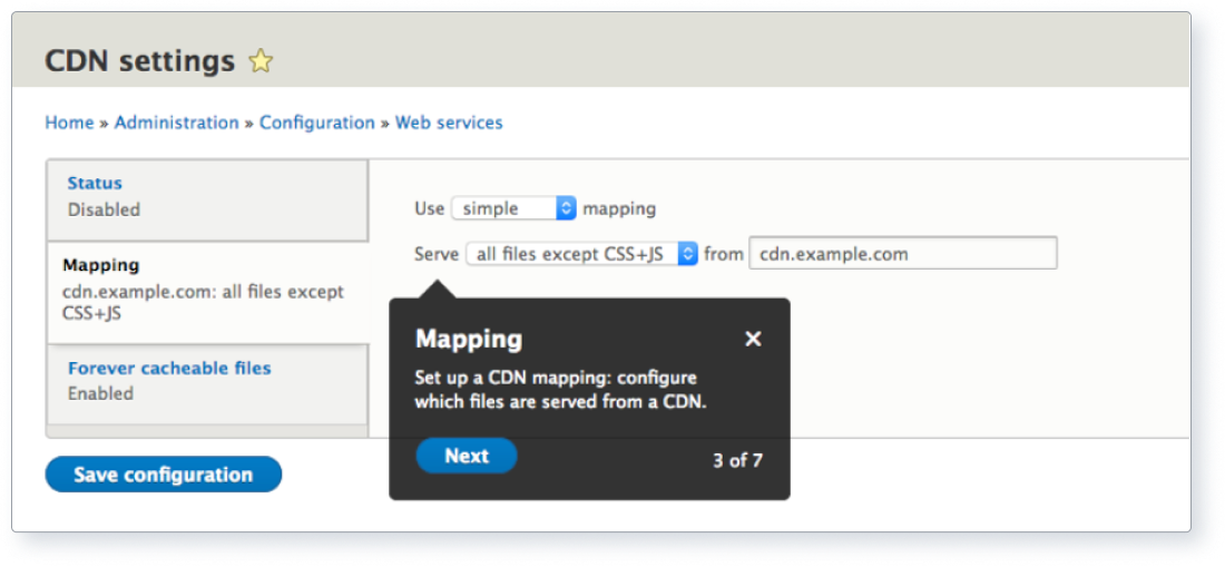 Screenshot of CDN settings that enable caching.
