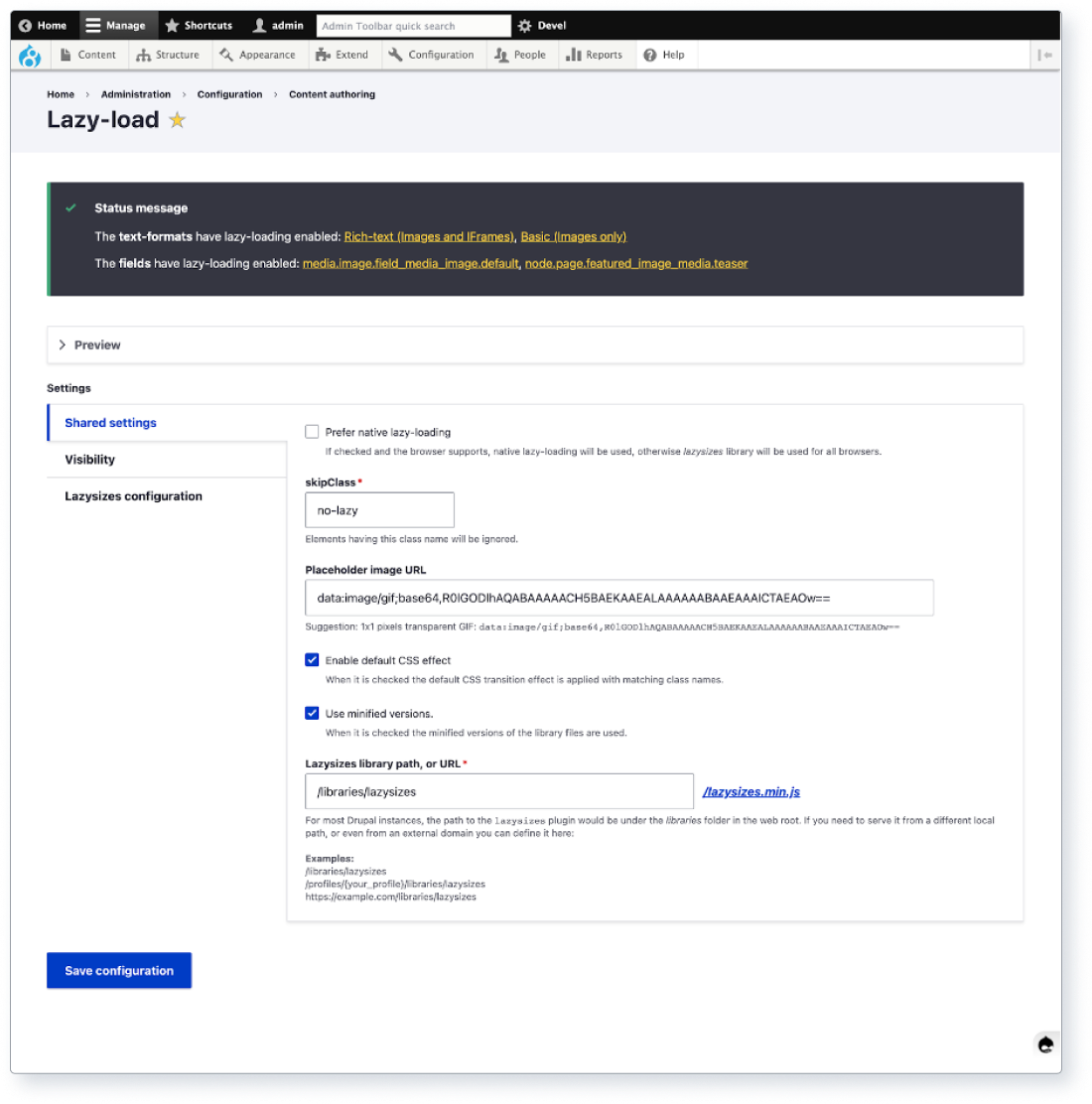 Screenshot of Lazy Load module.
