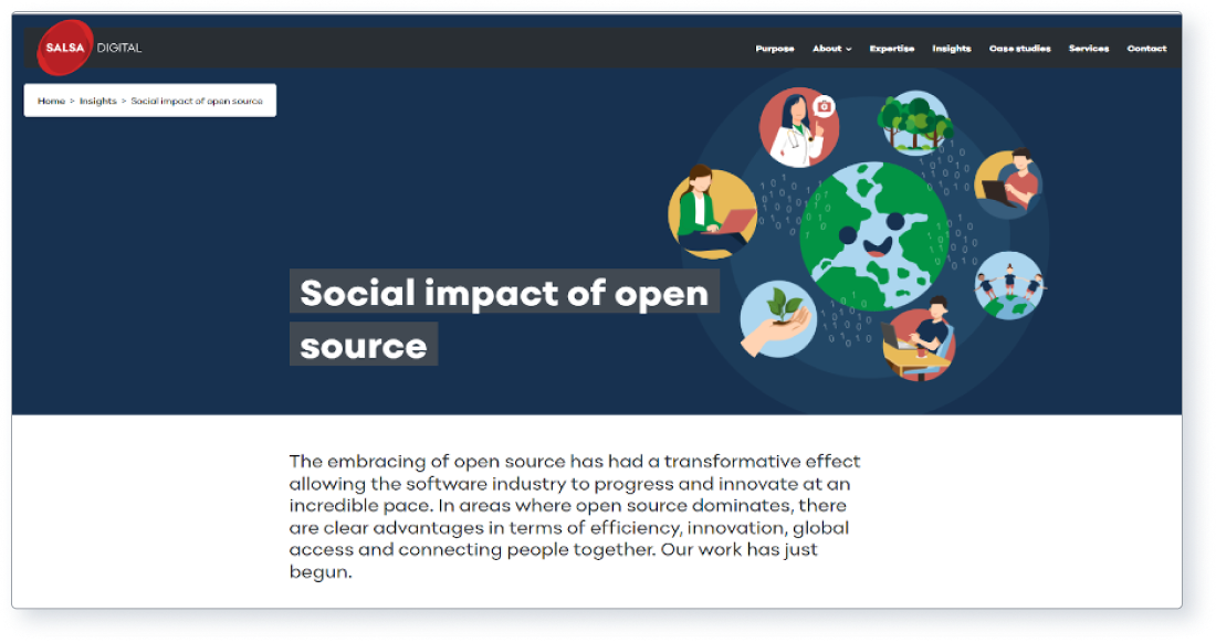 Screenshot from a Salsa blog on the social impact of open source.
