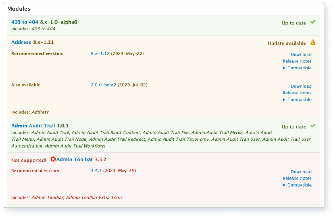 screenshots taken from the updates page