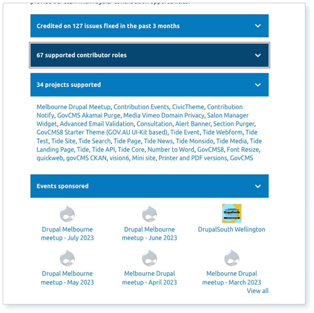 Screenshot of community contributions by Salsa - https://www.drupal.org/salsa-digital.