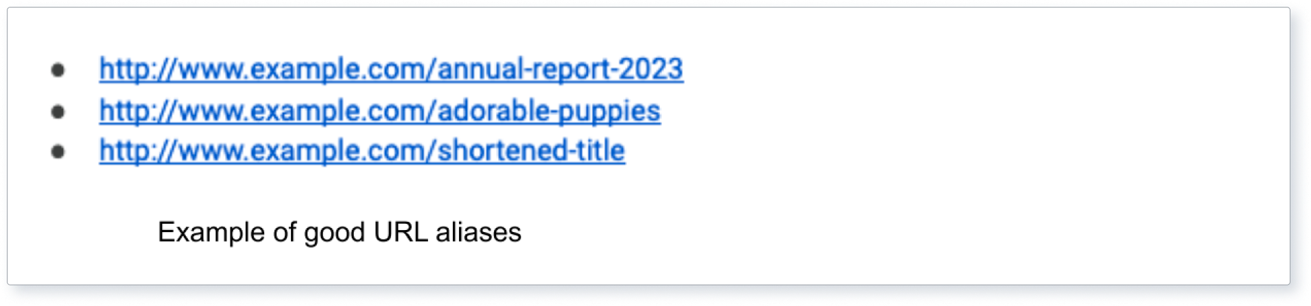 Screenshots showing some examples of ‘good’ and ‘bad’ URLs