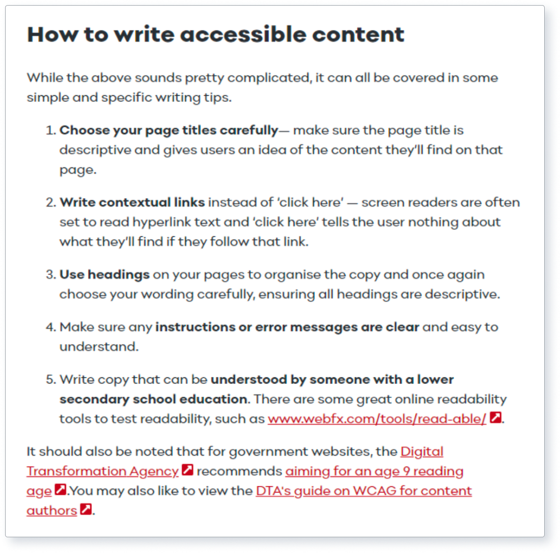 Screenshot showing content that’s been formatted for the web.