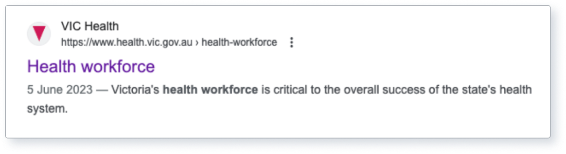 Screenshot showing meta tags in Google search engine.