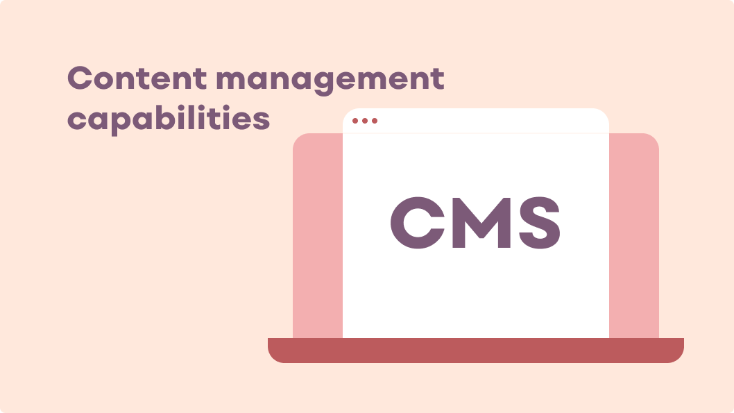 Illustration showing content management capabilities with an illustration of a laptop and the acronym CMS on the screen.