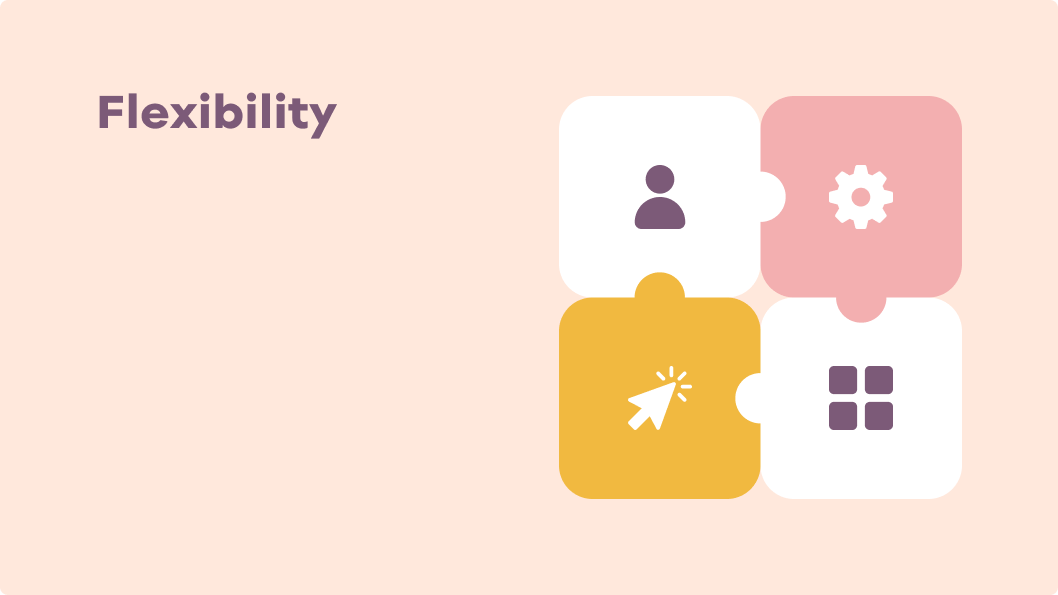 Illustration showing flexibility with four puzzle pieces fitting together.