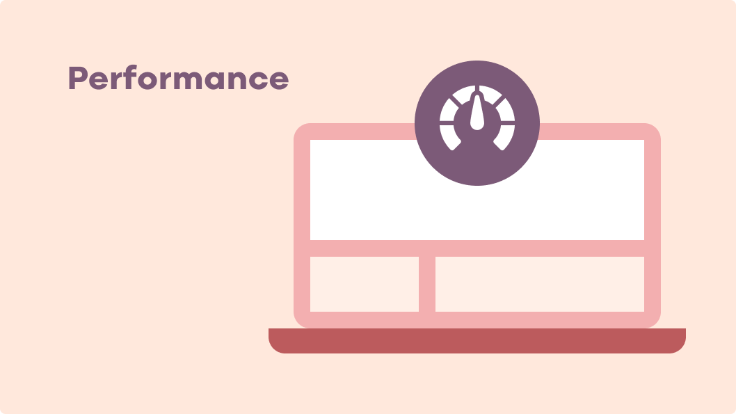 Illustration showing performance with a laptop and speedometer on top of it.