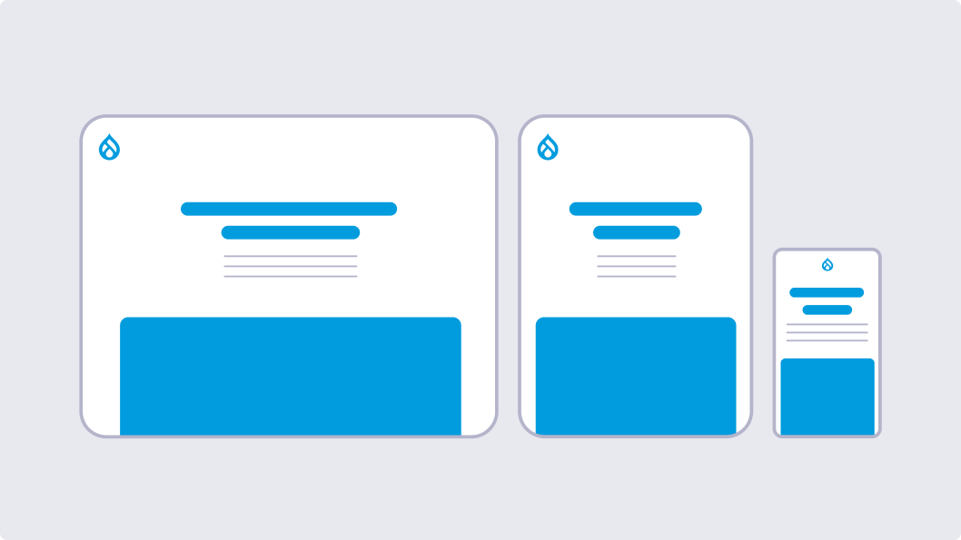 Illustration of responsive design with the same drupal screen shown on desktop, tablet, and mobile screens
