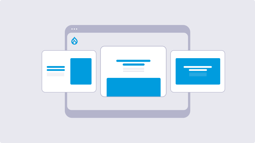 Illustration of different Drupal theme structures and templates on a computer screen