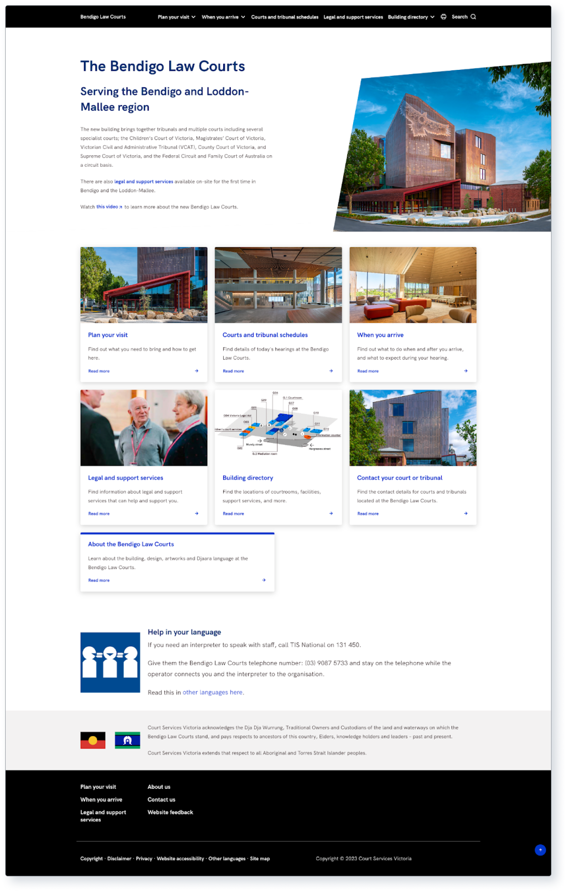 Homepage of Bendigo Law Courts website