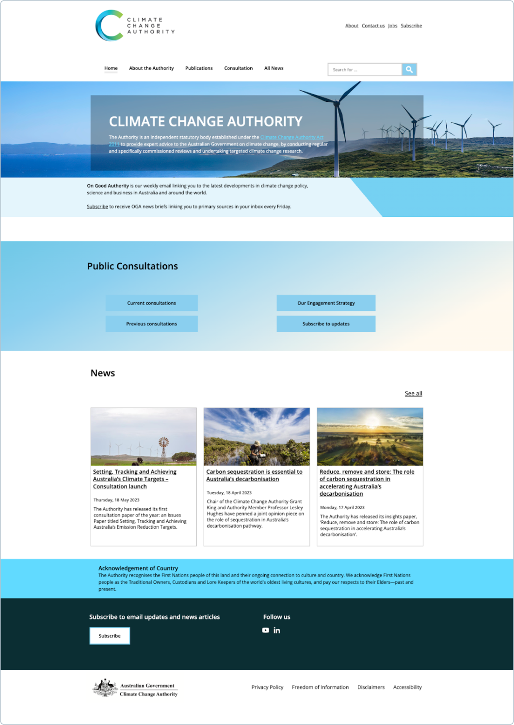 A screenshot of the old CCA website