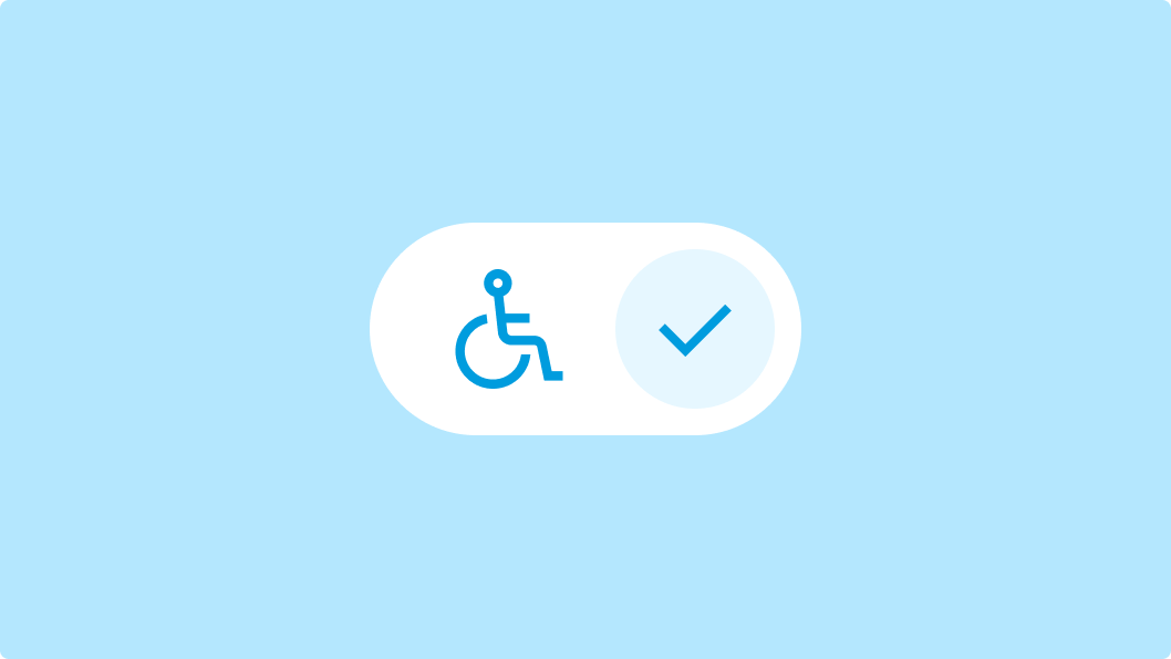 An illustration representing accessibility compliance, featuring an icon of a person in a wheelchair next to a check mark.