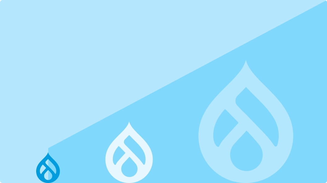 An abstract illustration representing high scalability, featuring the Drupal logo in three sizes ascending diagonally from left to right, symbolizing growth without limits in a visually staggered pattern